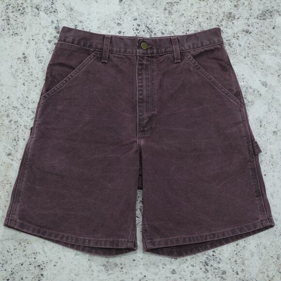 RARE Vintage Carhartt B24 BRG Burgundy Purple Carpenter Shorts 29.5x7.25 - Picture 2 of 13